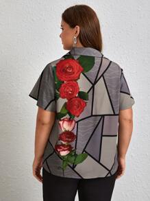 Rizzo Plus Floral Print Button Up Shirt - Multicolor - View 2