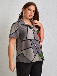 Rizzo Plus Floral Print Button Up Shirt - Multicolor - View 3