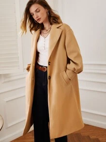 SHEIN Frenchy 西裝領落肩袖花呢外套 - 卡其色 - 查看 1