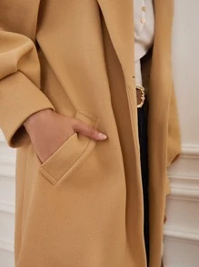 SHEIN Frenchy 西裝領落肩袖花呢外套 - 卡其色 - 查看 2