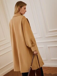 SHEIN Frenchy 西裝領落肩袖花呢外套 - 卡其色 - 查看 7