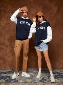 Manfinity RebelGame 1pc Letter Graphic Colour Block Drop Shoulder Hoodie - Navy Blue - View 4