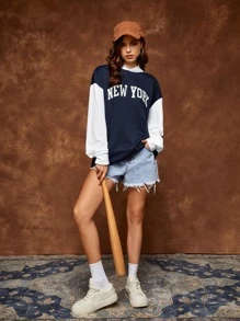 Manfinity RebelGame 1pc Letter Graphic Colour Block Drop Shoulder Hoodie - Navy Blue - View 5