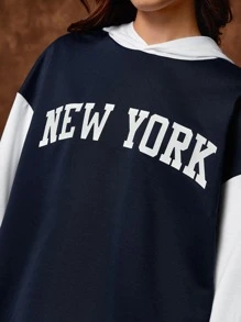 Manfinity RebelGame 1pc Letter Graphic Colour Block Drop Shoulder Hoodie - Navy Blue - View 6