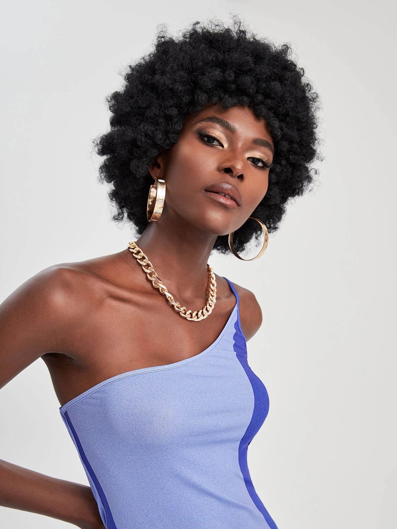 Miniatura 3 de X Ishaarah Vestido de color combinado de un hombro de muslo con abertura Multicolor