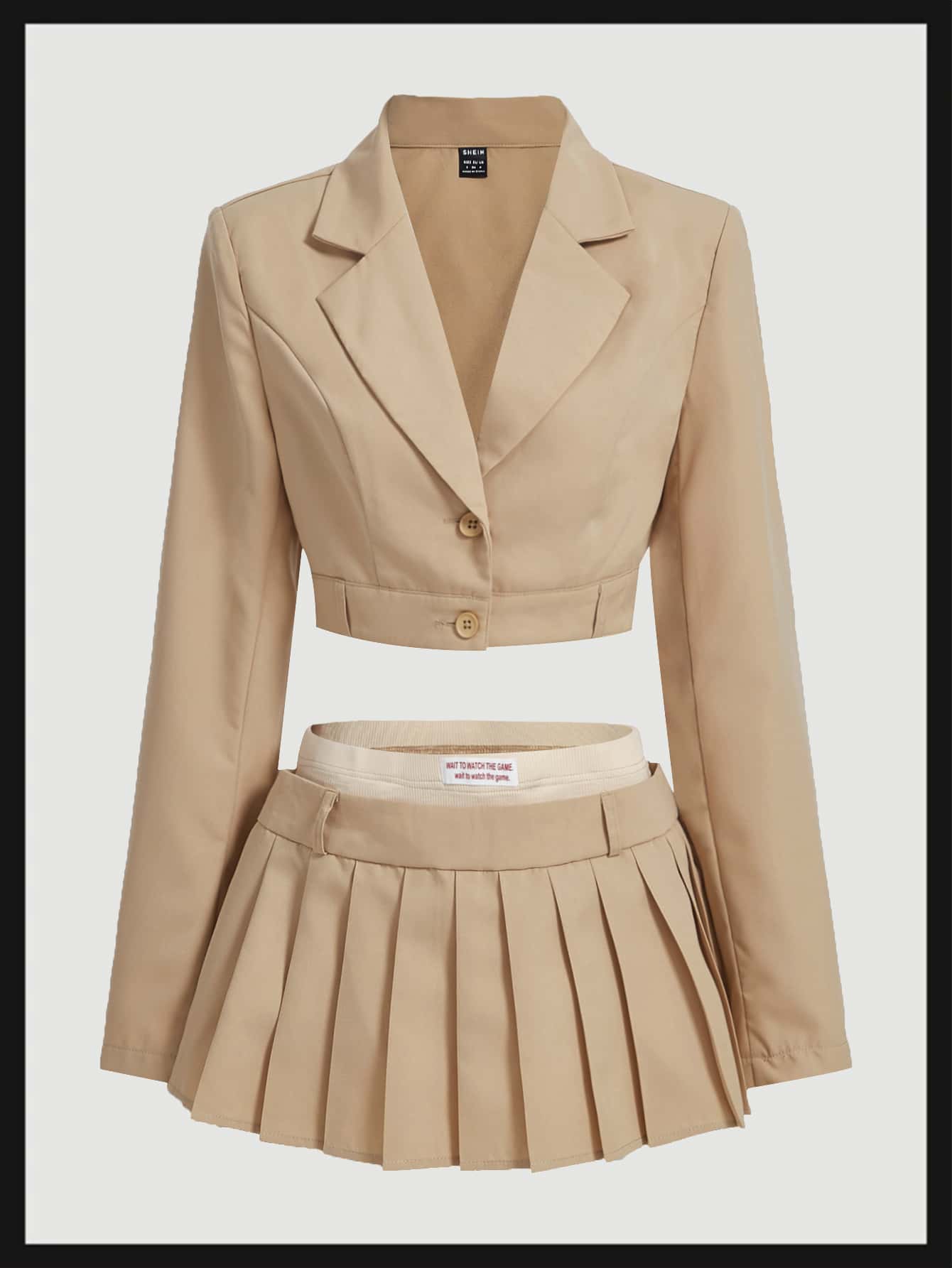 SHEIN ICON 秋冬西部牛仔纯色翻领短款西装外套和百褶裙