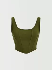SHEIN MOD Solid Scoop Neck Tank Top - Army Green - View 2