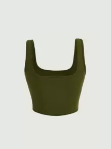 SHEIN MOD Solid Scoop Neck Tank Top - Army Green - View 5