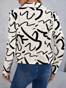 SHEIN Clasi 滿版印花開門襟西裝外套 - 米色 - 查看 3