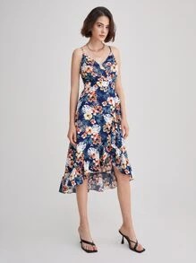 SHEIN Allover Floral Print Ruffle Trim Dress - Multicolor - View 3