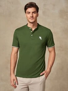 Manfinity NXTstreet 男士馬和人像圖案POLO衫 - 軍綠色 - 查看 6