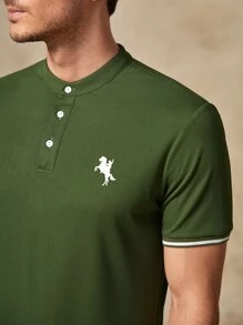 Manfinity NXTstreet 男士馬和人像圖案POLO衫 - 軍綠色 - 查看 5