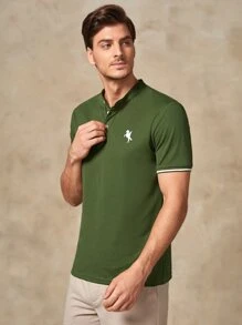 Manfinity NXTstreet 男士馬和人像圖案POLO衫 - 軍綠色 - 查看 8