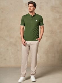 Manfinity NXTstreet 男士馬和人像圖案POLO衫 - 軍綠色 - 查看 9