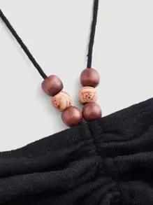 SHEIN MOD 前收褶繞頸短上衣 - 黑色 - 查看 3
