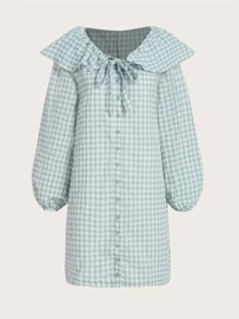 CIRCE Tie Front Gingham Ruffle Trim Dress - Multicolor - View 1