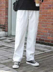 Claim Dot Nam Thư được vá Túi bên cạnh Dây rút Quần Cargo - trắng - Xem 3