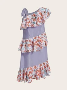 ANGELA 荷葉邊和打結細節印花連衣裙 - 彩色 - 查看 2