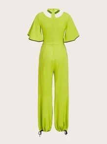 Twist and Jam Áo liền quần nữ Cắt ra Thắt nút Dây kéo màu trơn Giải trí - Màu xanh chanh - Xem 2