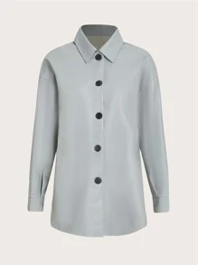 CIRCE Abrigo con botones en la parte delantera y hombros caídos de diseñador - Gris Claro - Ver 1