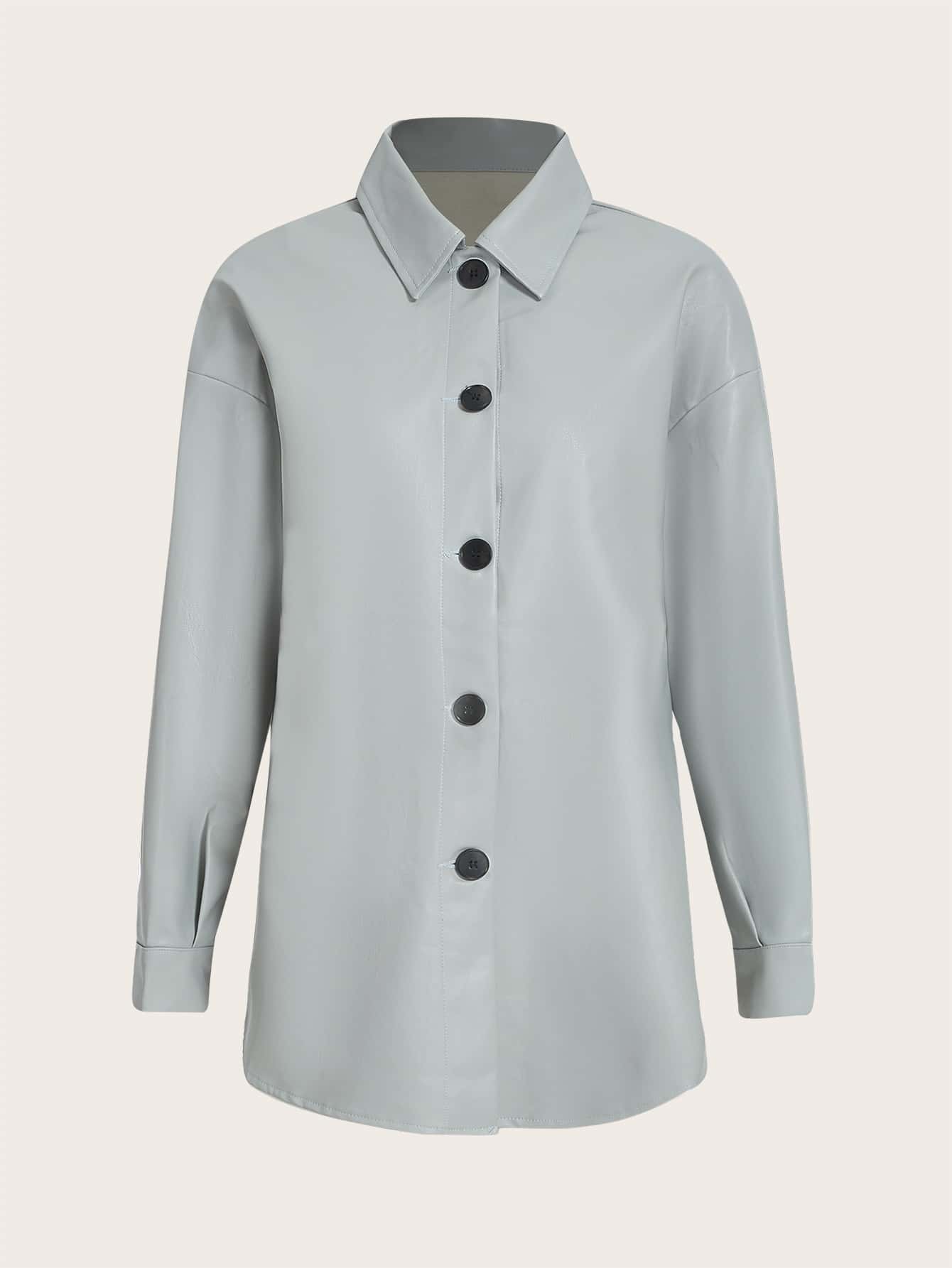 CIRCE Abrigo con botones en la parte delantera y hombros caídos de diseñador - Gris Claro - Ver 1