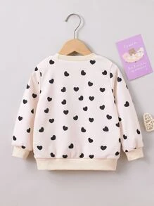 SHEIN Toddler Girls Heart And Rabbit Print Bow Detail Sweatshirt - Apricot - View 2