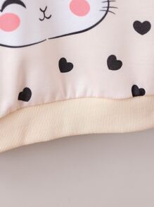 SHEIN Toddler Girls Heart And Rabbit Print Bow Detail Sweatshirt - Apricot - View 5