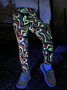 SHEIN 小女童反光滿版心形印花緊身打底褲 - 彩色 - 查看 1