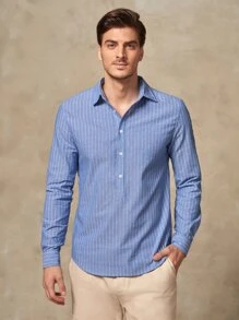 GENTILAND Hombres Camisa con estampado de rayas - Azul - Ver 1