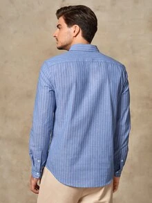 GENTILAND Hombres Camisa con estampado de rayas - Azul - Ver 2