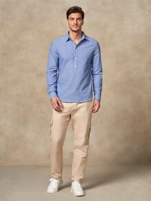 GENTILAND Hombres Camisa con estampado de rayas - Azul - Ver 3