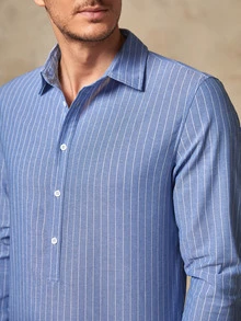 GENTILAND Hombres Camisa con estampado de rayas - Azul - Ver 5