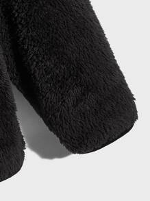 GENTILAND Loose Fit Men's Drop Shoulder Hooded Teddy Jacket - Black - View 4