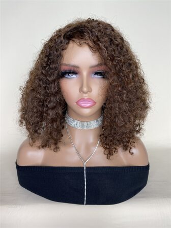 合成纖維耐熱假髮捲髮短波波頭假髮棕色12英寸適合女士