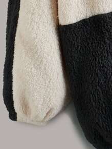 SHEIN EZwear Plus Two Tone Patch Detail Drop Shoulder Teddy Coat - Multicolor - View 4