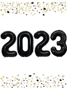 4 piezas 32 pulgadas globo número 2023 - Negro - Ver 1