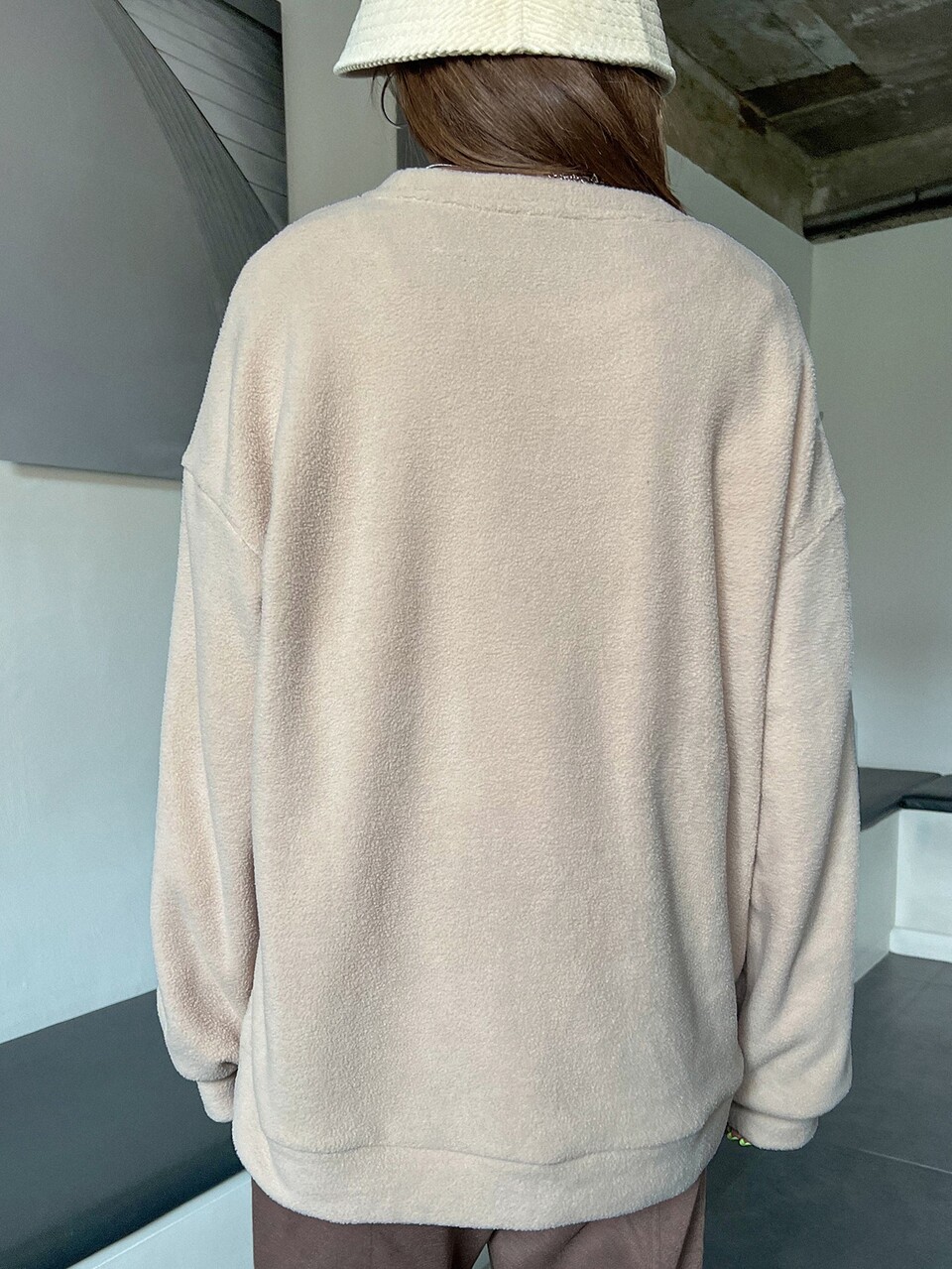 Letter Embroidery Drop Shoulder Fleece Sweatshirt Without Tee