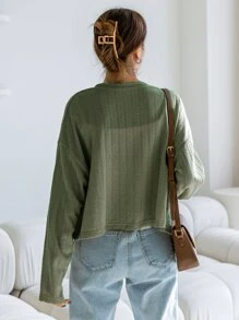 DAZY Solid Drop Shoulder Open Front Crop Top - Olive Green - View 2