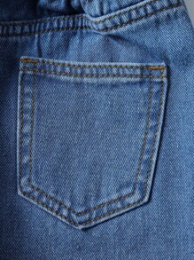 年輕女孩鈕扣開襠收口高腰牛仔褲 - 中等水洗藍 - 查看 7