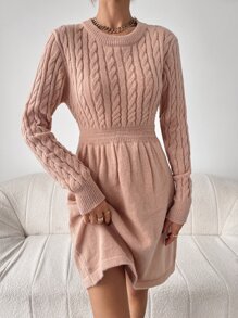 SHEIN Privé Vestido de punto tejido de cable - Rosa coral - Ver 2