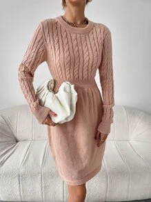 SHEIN Privé Vestido de punto tejido de cable - Rosa coral - Ver 3