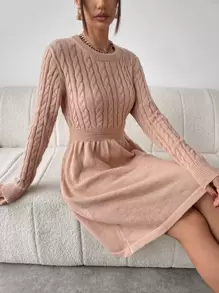 SHEIN Privé Vestido de punto tejido de cable - Rosa coral - Ver 1
