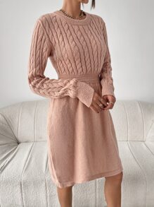 SHEIN Privé Vestido de punto tejido de cable - Rosa coral - Ver 4
