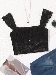 SHEIN MOD Floral Print Lettuce Trim Crop Top