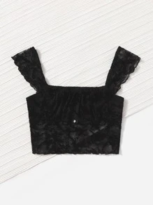 SHEIN MOD Floral Print Lettuce Trim Crop Top