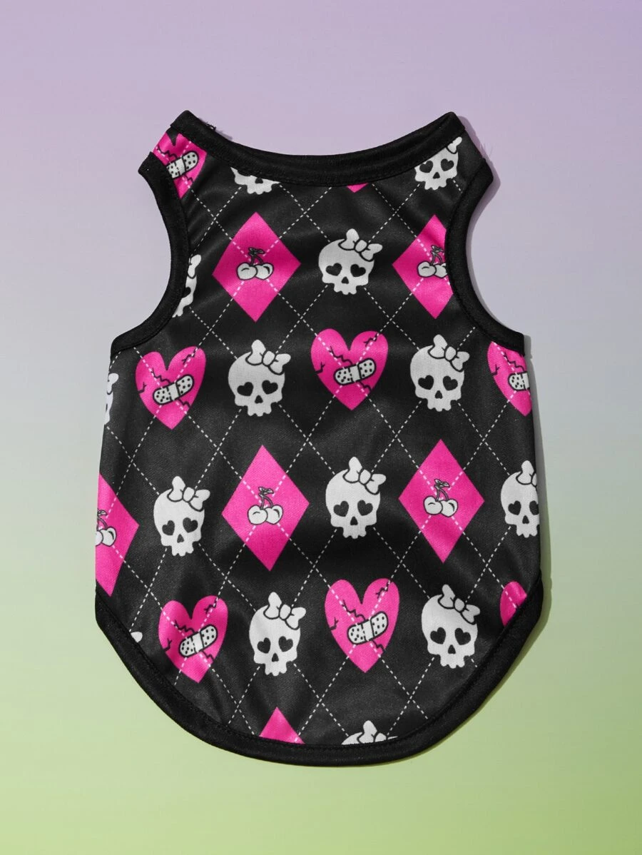 PETSIN 1pc Skeleton Print Pet Tank - Black - View 1