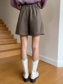 DAZY Solid Plicated Wide Leg Shorts - Mocha Brown - View 2