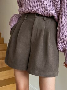 DAZY Solid Plicated Wide Leg Shorts - Mocha Brown - View 3