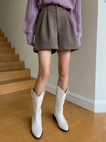 DAZY Solid Plicated Wide Leg Shorts - Mocha Brown - View 4