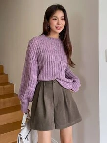 DAZY Solid Plicated Wide Leg Shorts - Mocha Brown - View 7